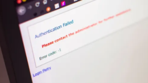 computer screen showing "Authentication failed"